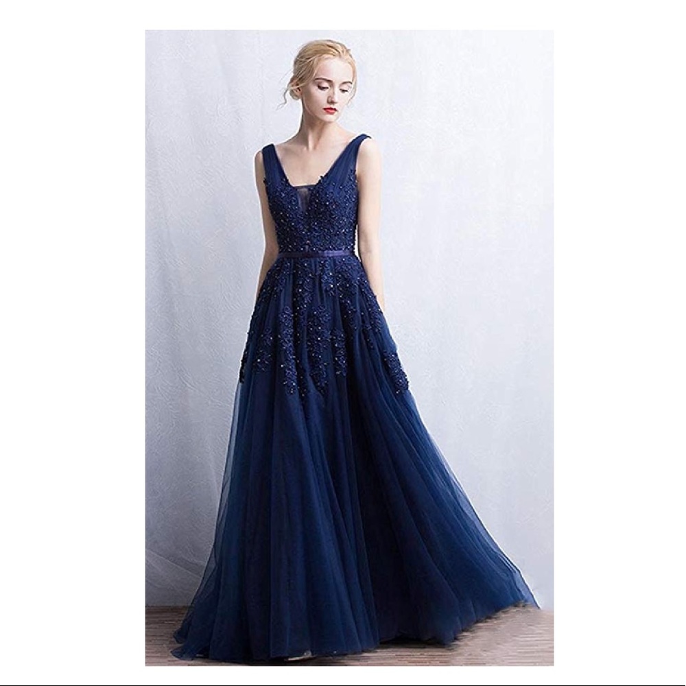 navy blue teal formal gown (prom/bridesmaid/event)